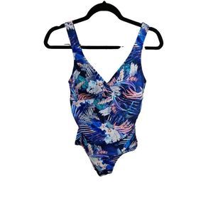 Seekers Essentials Blue 763672 Tropical‎ Floral NWOT One Piece Swimwear